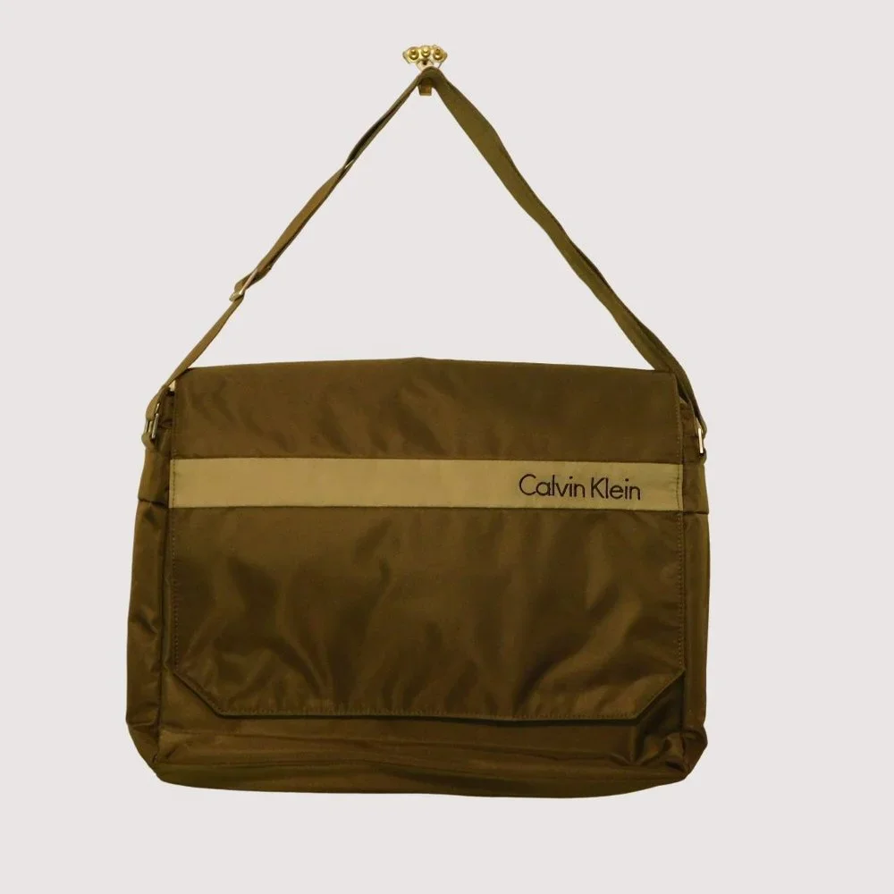 Calvin Klein Computer Laptop Bag Green Strap Bookbag Pockets School Work